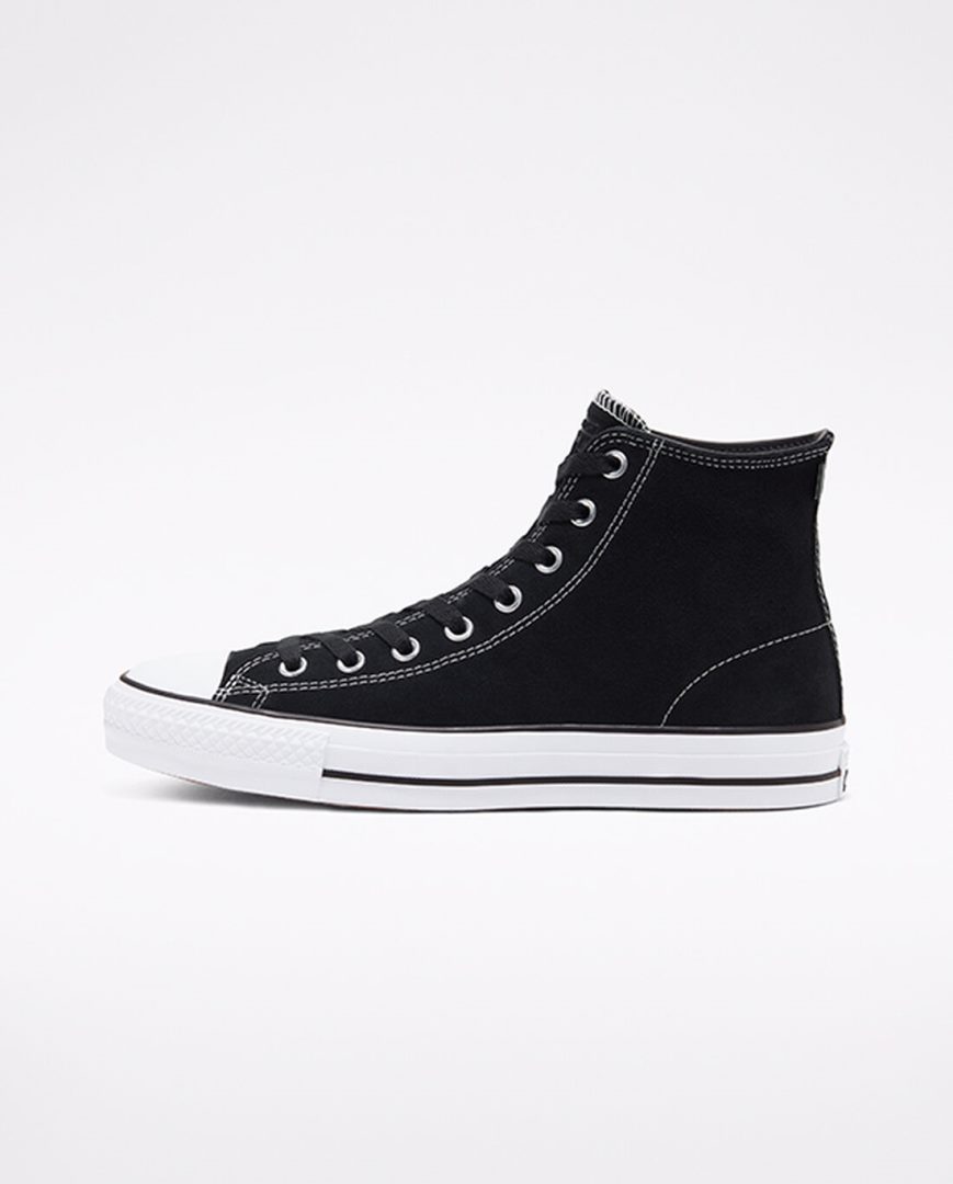 Bascheți Barbati Converse CONS Chuck Taylor All Star Pro Piele Intoarsa Negrii Albi | RO C0GAW514